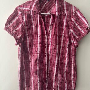 Reitmans Red Plaid Short Sleeve Blouse